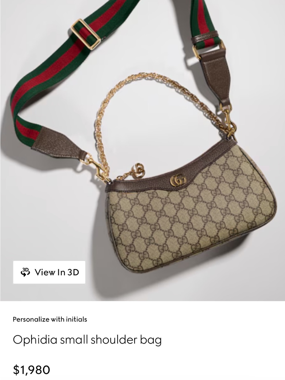 Gucci Beige Brown GG Canvas Shoulder Bag with Green-Red Strap - Picture 2 of 3